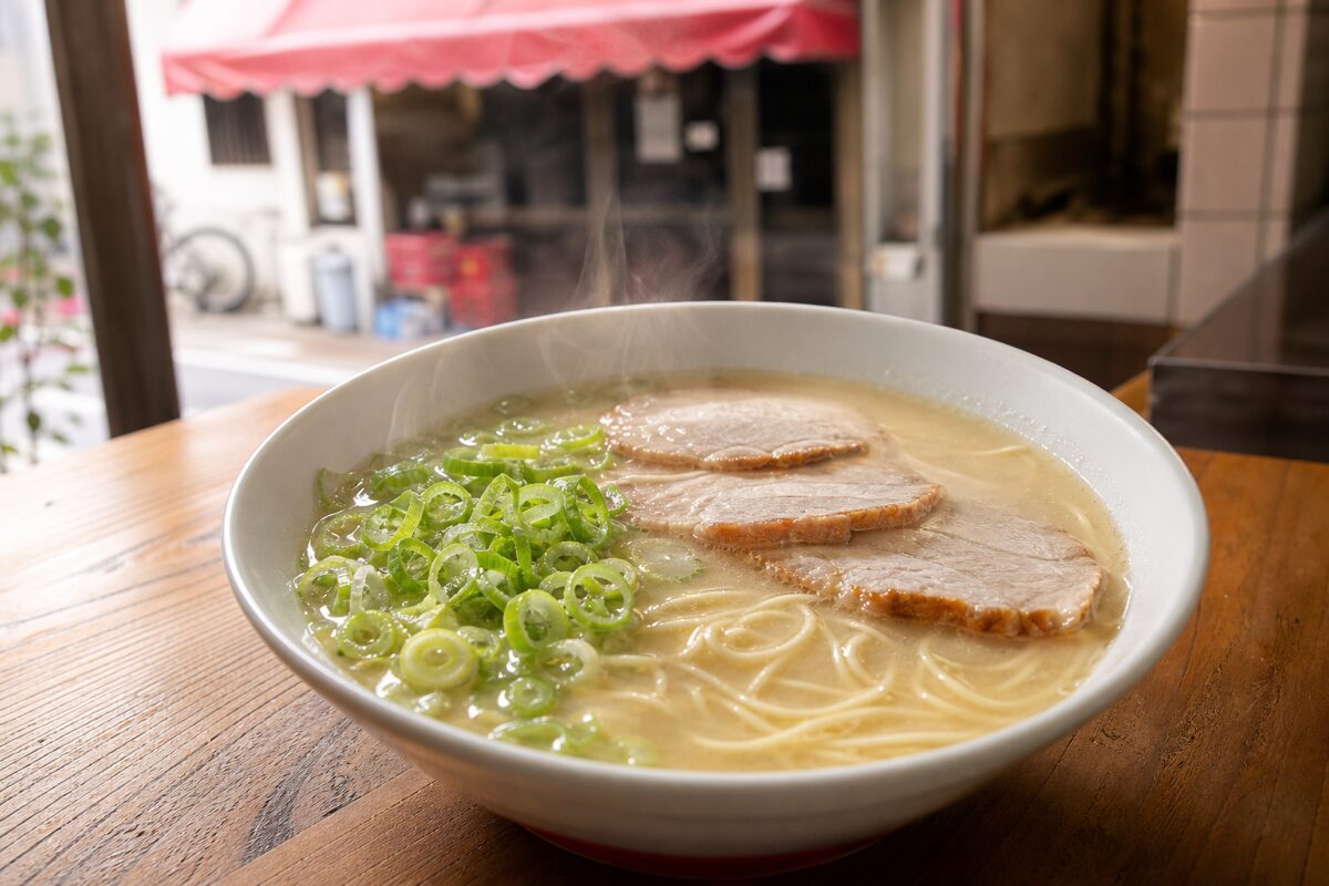 ふくちゃんラーメン田隈本店の豚骨ラーメンを実写参考で再構成したイメージ