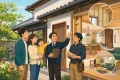 子育て世帯が中古住宅の断熱やバリアフリー改修を確認するイラスト