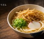 やわらかな太麺にごぼう天、ねぎ、かまぼこをのせた福岡うどんのアイキャッチ画像