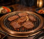 網の上で焼いた牛肉を囲む福岡の焼肉店ガイドのイメージ