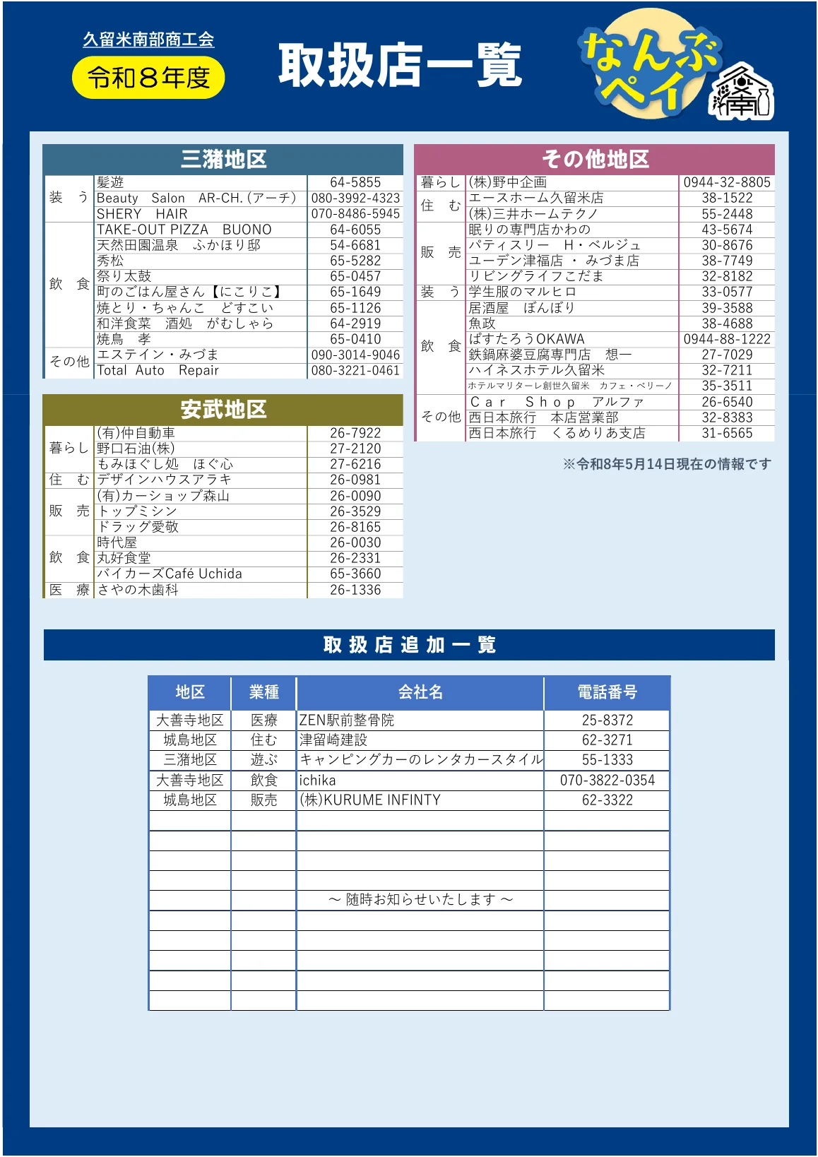 なんぶペイ2026の三潴・安武・その他地区と追加店舗の公式取扱店一覧2ページ目