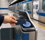 福岡市地下鉄のタッチ決済でカードを改札機のリーダーへかざすイメージ