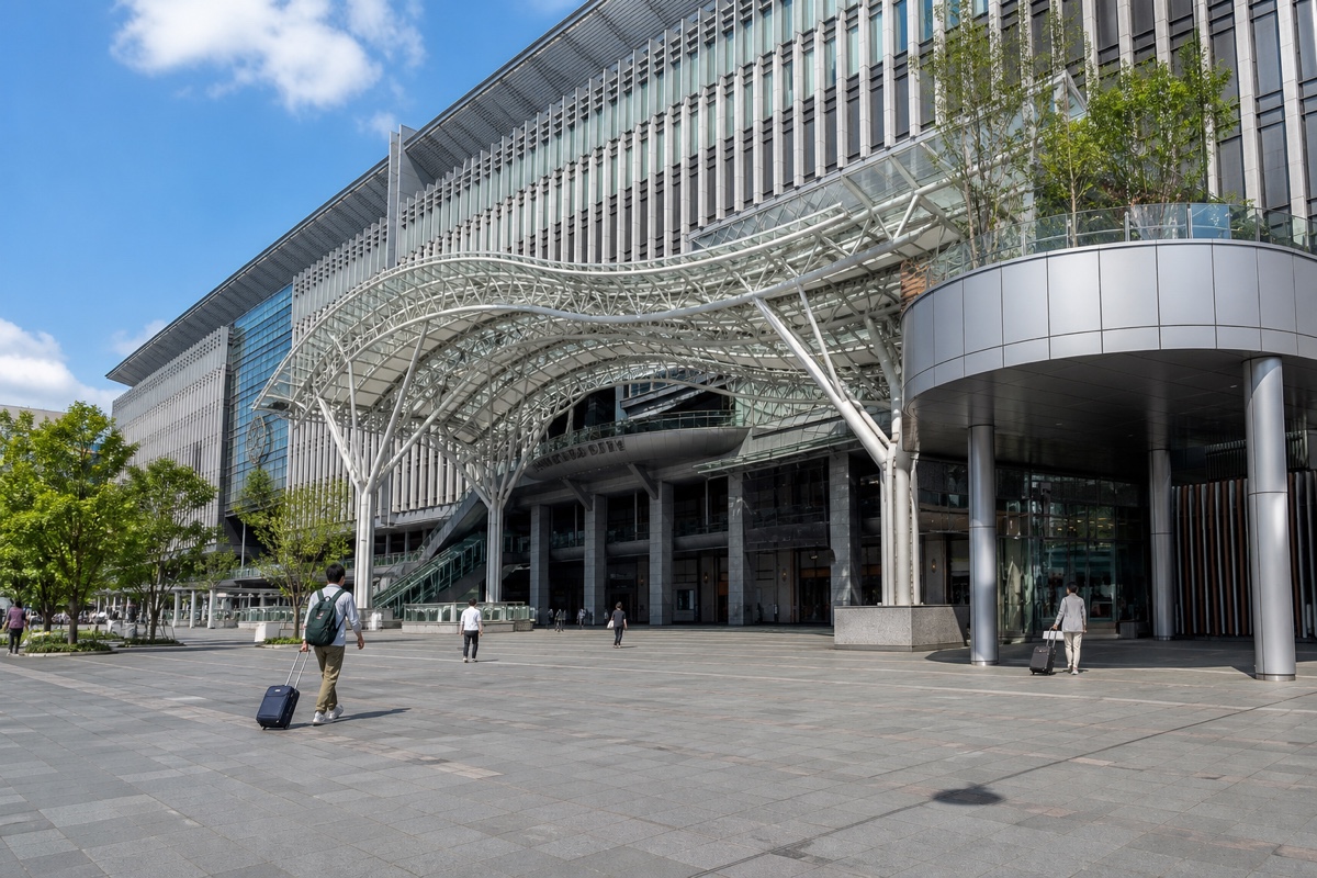 博多区の陸の玄関口であるJR博多駅前広場を表した案内イメージ