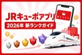 JRキューポアプリと2026年の新会員ランクを列車・スマートフォン・5段階の宝石で表した解説記事アイキャッチ