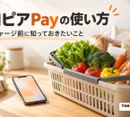 ロピアPayの使い方を表す、食材とスマートフォンのイメージ