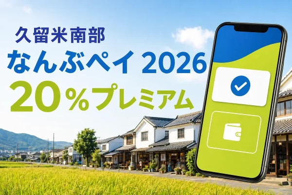 久留米南部のなんぶペイ2026と20％プレミアムを案内するスマートフォンのイメージ