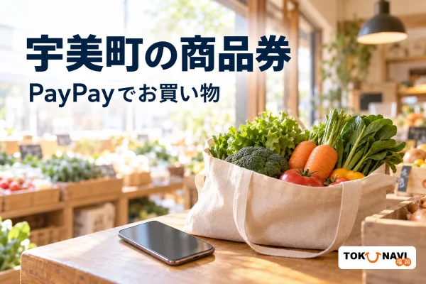 宇美町の商品券を案内する、地域での買い物の紹介用イメージ。実在店舗や公式券面の写真ではありません。
