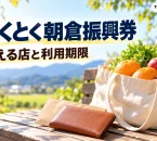 とくとく朝倉振興券の使い方を案内する、買い物と日常の支払いのイメージ