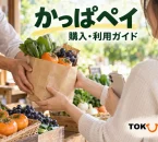 田主丸のかっぱペイの購入・利用案内を紹介する、地域の青果店でスマートフォンを持って買い物するイメージ