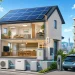 太陽光発電・蓄電池・V2H・エコキュートなどを備えた福岡市の住宅イラスト